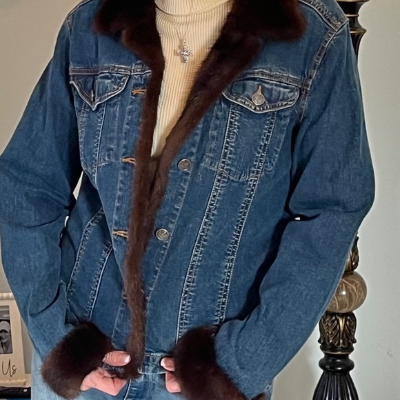 Mink collar and cuff jean jacket - Picture 1 of 3